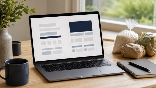 ノートパソコンでふるさと納税サイトを比較する落ち着いた机