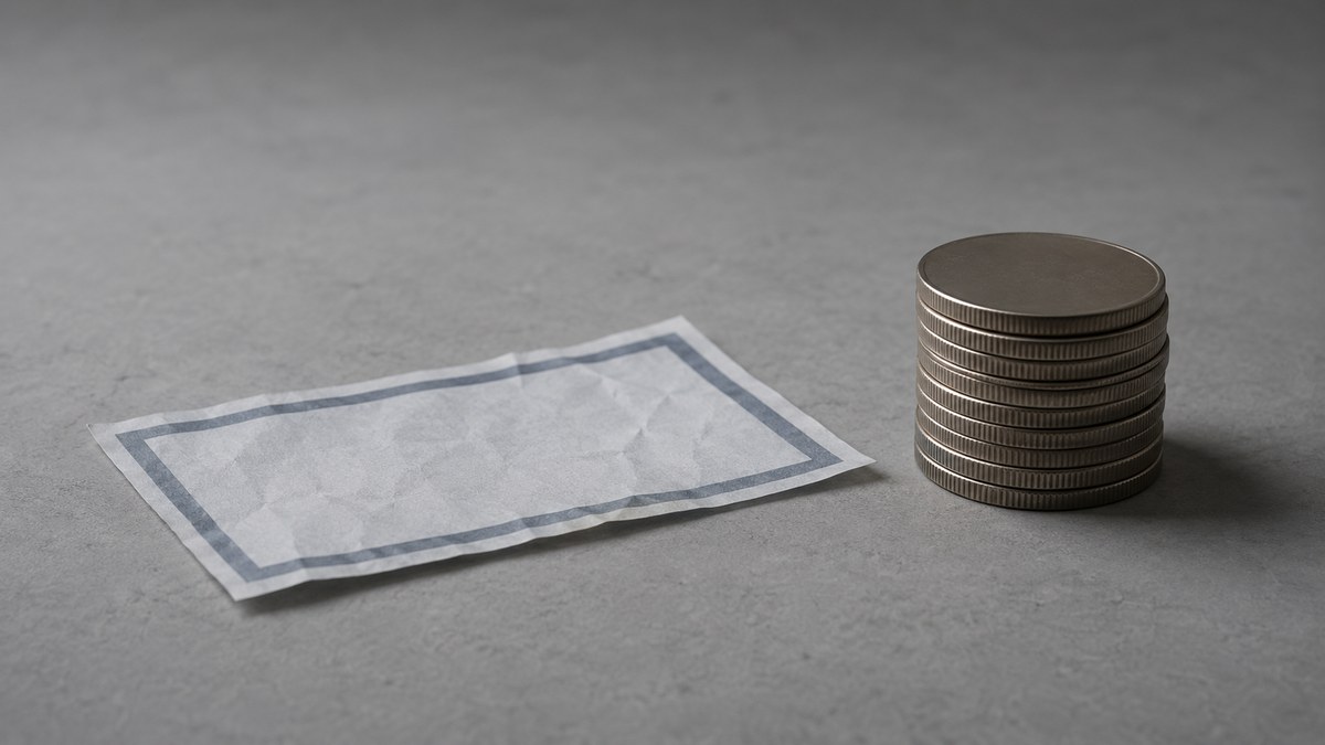 テーブルの上の薄い割引券と硬貨の山（株主優待より現金を選ぶイメージ）