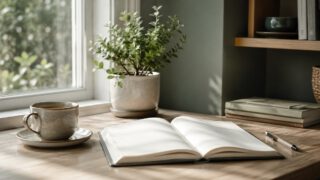 窓辺の手帳とお茶