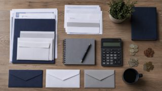 会社員が使える節税を整理した机の上の書類・封筒・電卓