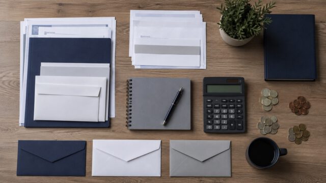 会社員が使える節税を整理した机の上の書類・封筒・電卓